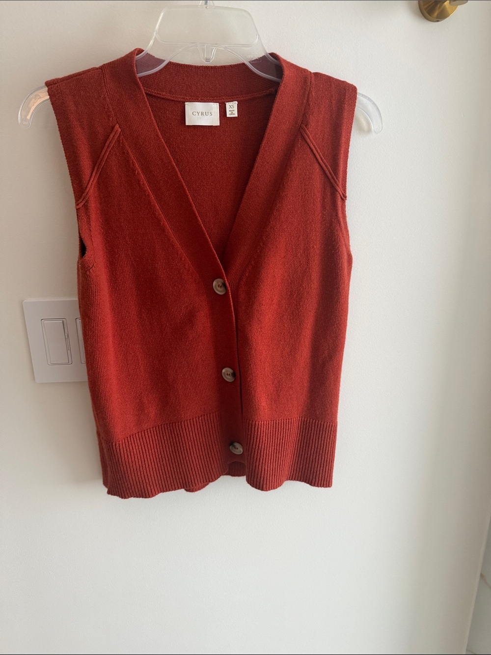 Cyrus Rust Red Sleeveless Button Knit Vest